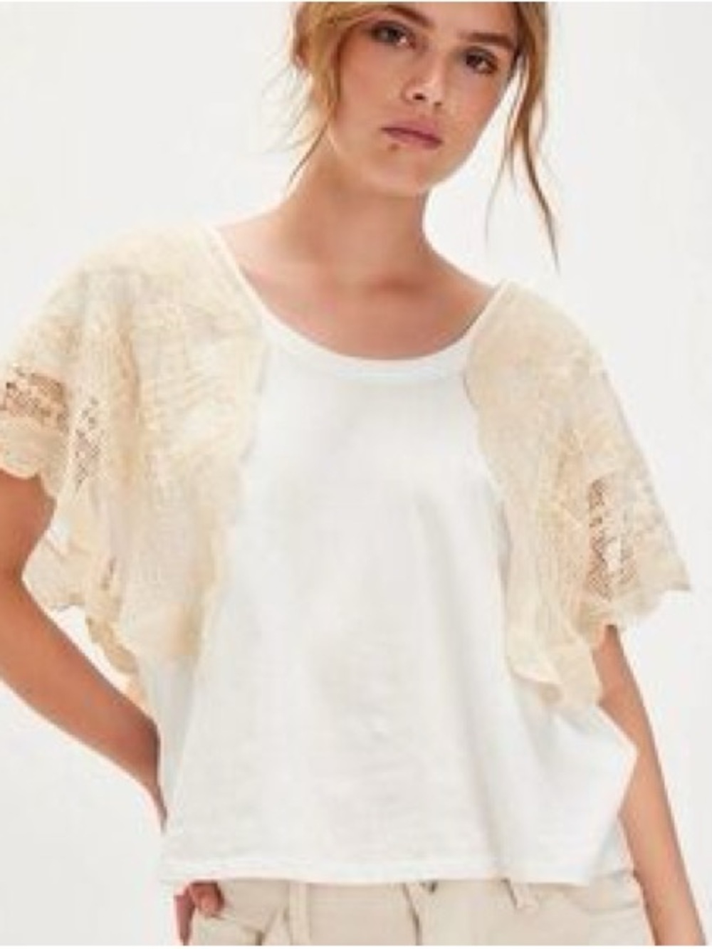 Free People Evangeline Crochet Ivory T-Shirt
